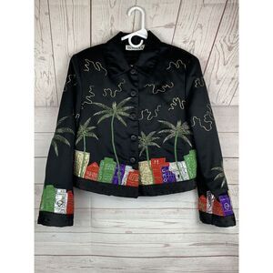 TUNIQUE Blazer Jacket‎ Womens small Black Stitched Designed Embellished